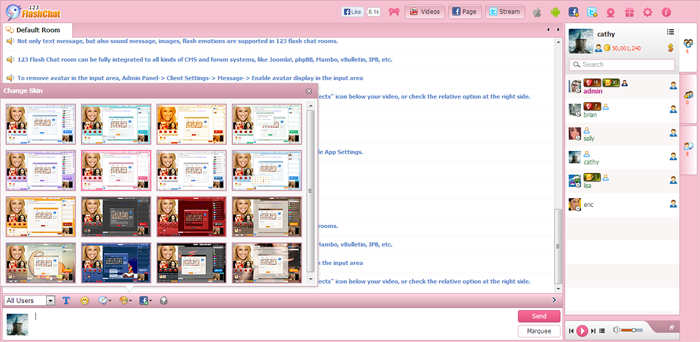 Change Skin of 123FlashChat, Video Chat, Flash Chat, Chat Software, PHP Chat
