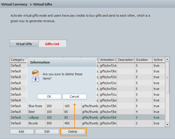 Delete a Gift in Gifts List of 123 Flash Chat, Chat Software Delete a Gift in Gifts List of 123 Flash Chat, Chat Software